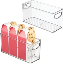 Plastic Stackable Pantry Bin - Storage Bin with Handles for Cabinets or Fridge