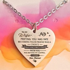 New Heart Necklace  To My Wife  Engraved Silver Tone Gift From Husband 18  20in