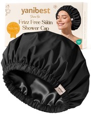 Yanibest Satin Lined Shower Cap for Women Reusable Waterproof, Frizz Black 