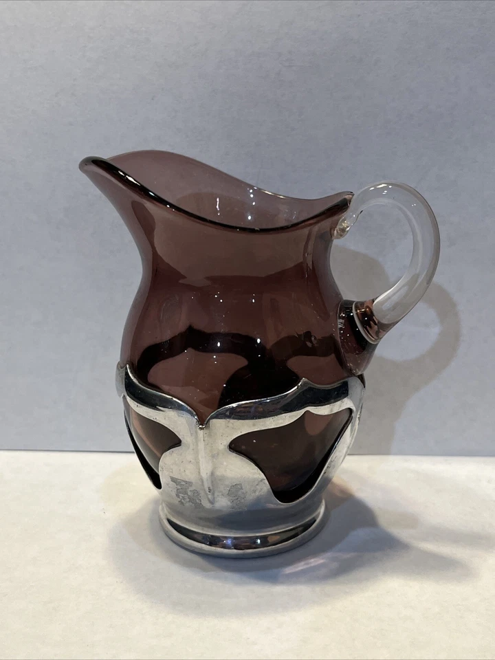 Винтажный Farber Bros New York Creamer Фиолетовое Стекло И Серебристый Металл 1932 - Изображение 3 из 4