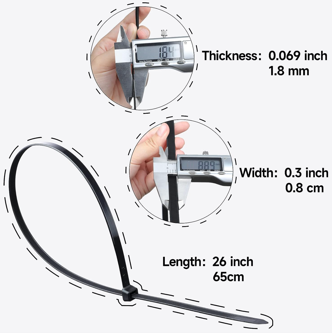 Large Zip Ties Heavy Duty Big Cable Ties Extra Long Tie Wraps Black 26