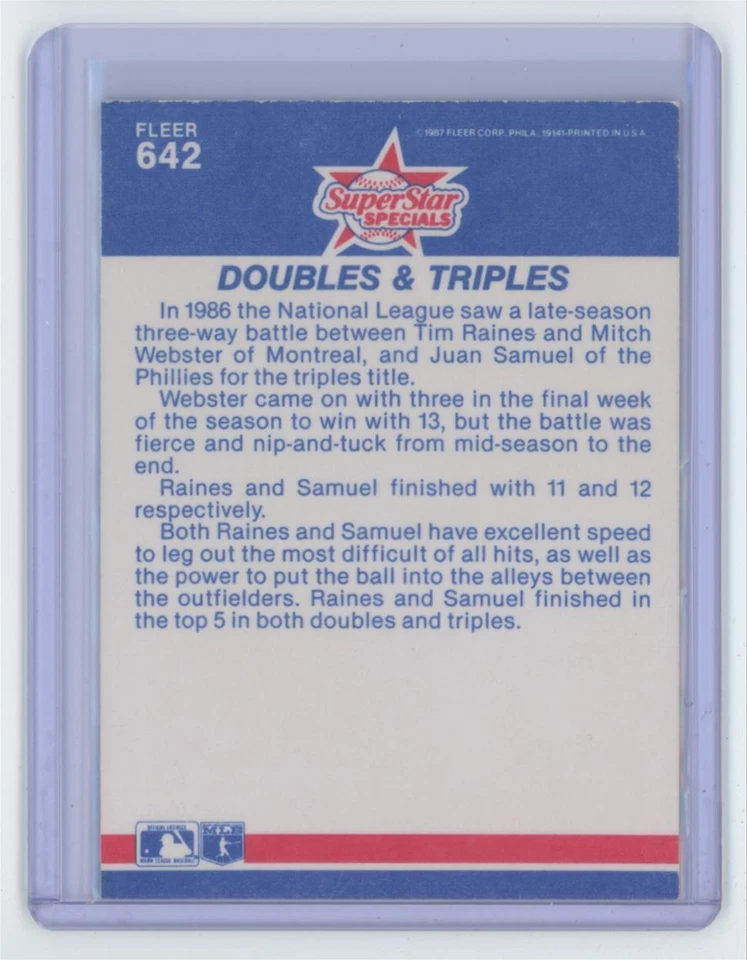 1987 FLEER SUPER STAR SPECIAL JUAN SAMUEL/TIM RAINES . PHILADELPHIA - Image 2 of 2