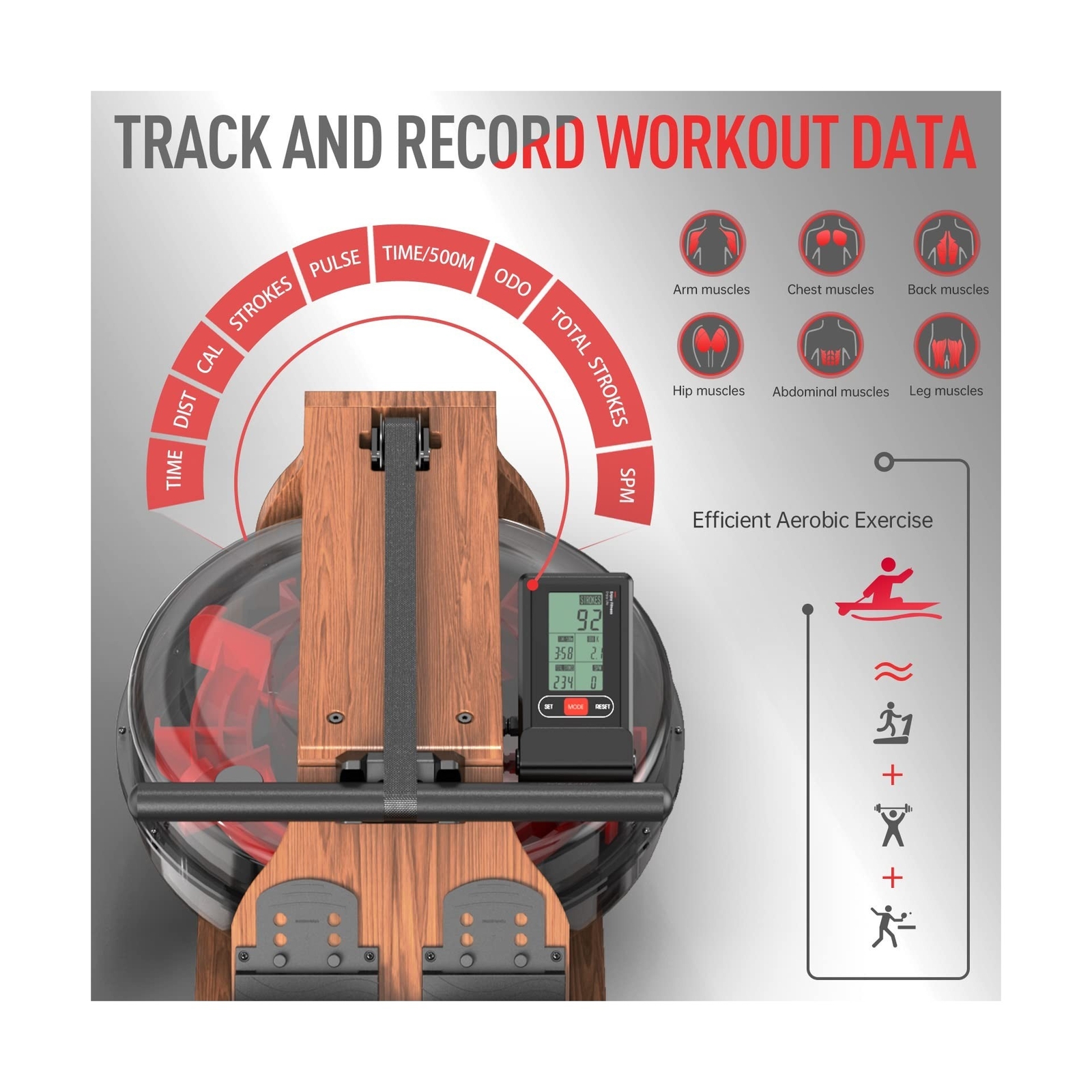 JOROTO Water Rowing Machine for Home Use, Oak Wood Foldable Rower Machine 330...