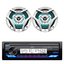 JVC Single DIN Marine Bluetooth Stereo Receiver, 2x 6.5" 260W LED White Speakers