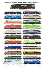 Norfolk Southern 22 Heritage Locomotives 11"x17" Poster Andy Fletcher signed