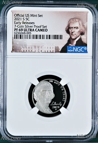 2021 S Proof 5C Nickel 7-coin-Silver-proof-set Version NGC PF69 ULTRA CAMEO ER