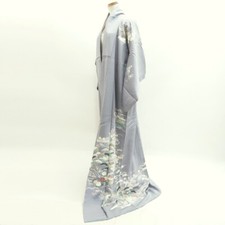 9942B5 Silk Japanese Kimono Robe Dress Chrysanthemum Peony