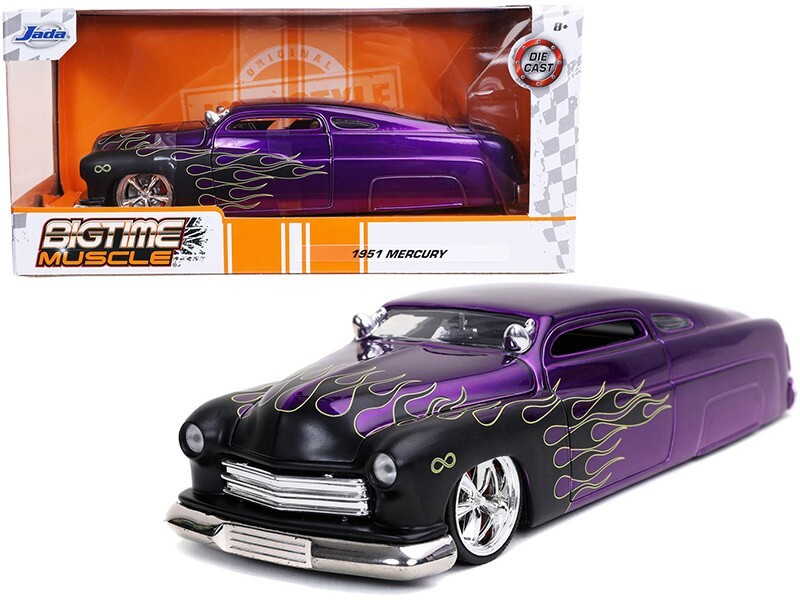 1951 Mercury Purple Diecast Model Car with Flame Graphics 1/24 Scale by Jada 32305  