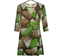 Ann Taylor LOFT Petites Size 0P Floral Leaves Knit 3/4 Sleeve Faux Wrap Dress 
