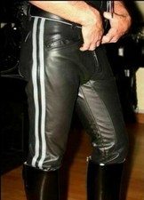 Men's Black Genuine Leather Punk Biker trouser pants