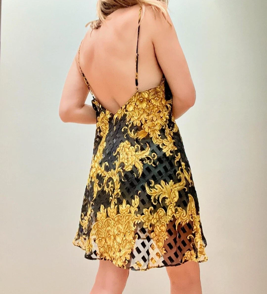 UNDERCOVER Camicia da notte Victoria's Secret vintage anni 90 etichetta oro nero e oro trasparente slip dress