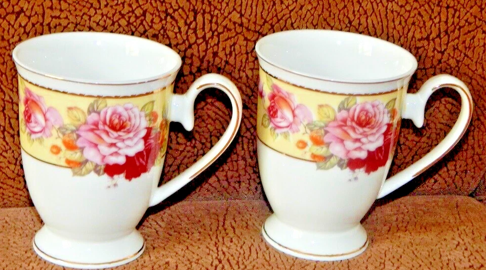 Taza de té GRACE porcelana fina rosas adorno dorado patas té café 9 OZ NUEVO Foto 4 de 4