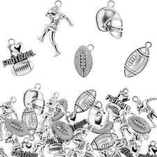70 Pieces Football Charms Mixed Silver Player's Bat Beads Pendants...