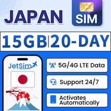 Japan SIM Card- 15GB High-Speed, 20 Day Docomo JetSim/Travel SIM