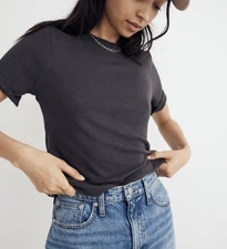 MADEWELL BLACK COAL SOFT & SLINKY DREAMIEST KNIT TEE TOP Sz XL