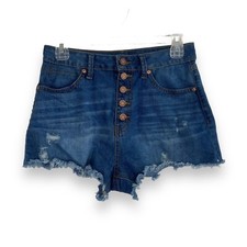 Sincerely Jules Women  s Sz 5/27 High Waist Button Fly Denim Shorts Blue Cut Off