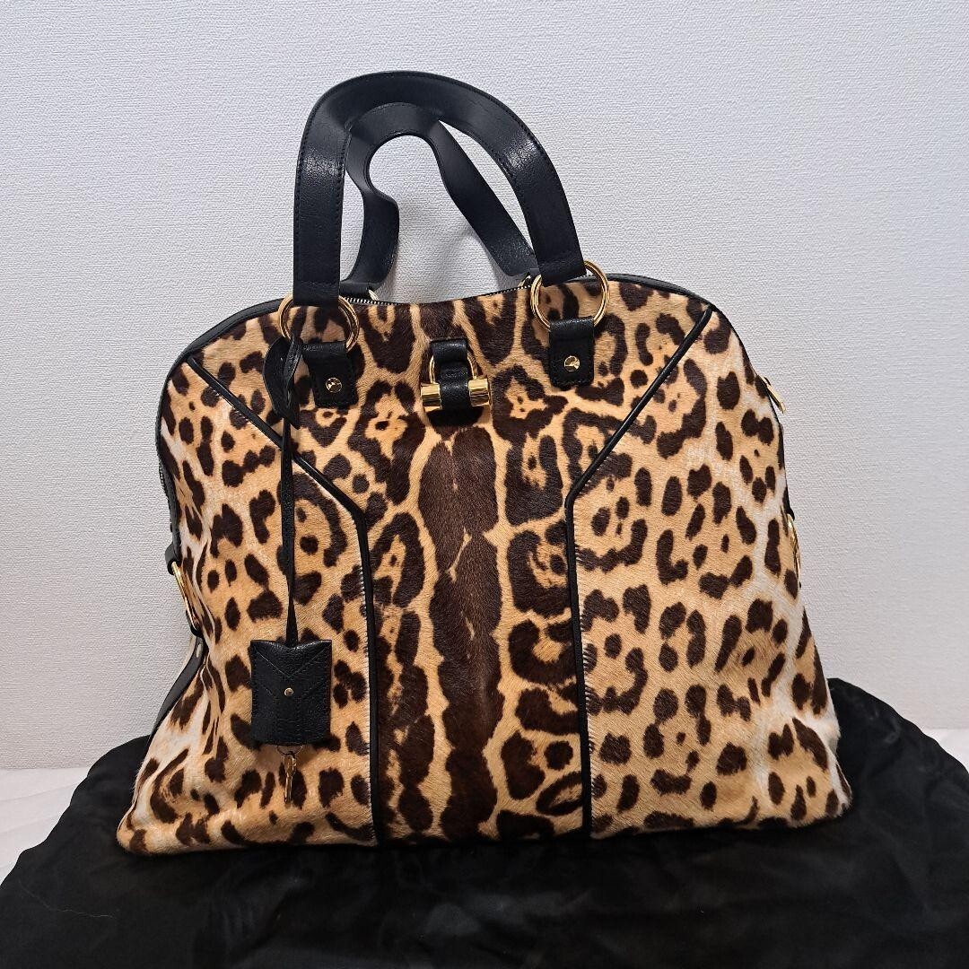 Borsa Boston Yves Saint Laurent stampa leopardata con chiavi e sacchetto antipolvere USATA dal Giappone