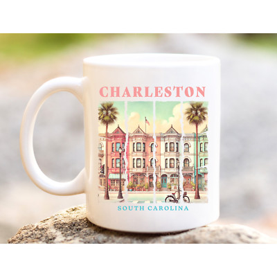 Charleston South Carolina Coffee Mug Pastel Rainbow Row Houses Souvenir Cup Gift