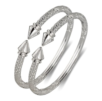 Arrow Ends .925 Sterling Silver West Indian Bangles 112.7 Grams (Pair) 