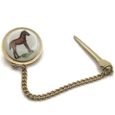 Horse Equestrian Ladies Scarf Tie Clip Chain Vintage Jewelry
