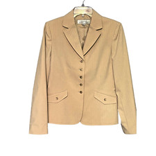 Tahari by Arthur S. Levine Women s Size 8 Tan Pinstripe 5 Button Blazer Jacket