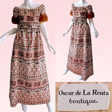 1970s Oscar De La Renta Brocade Mink Evening Gown Small 