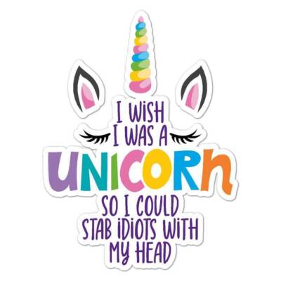 I Wish I Was A Unicorn So I Could Stab Idiots Sticker Decal
