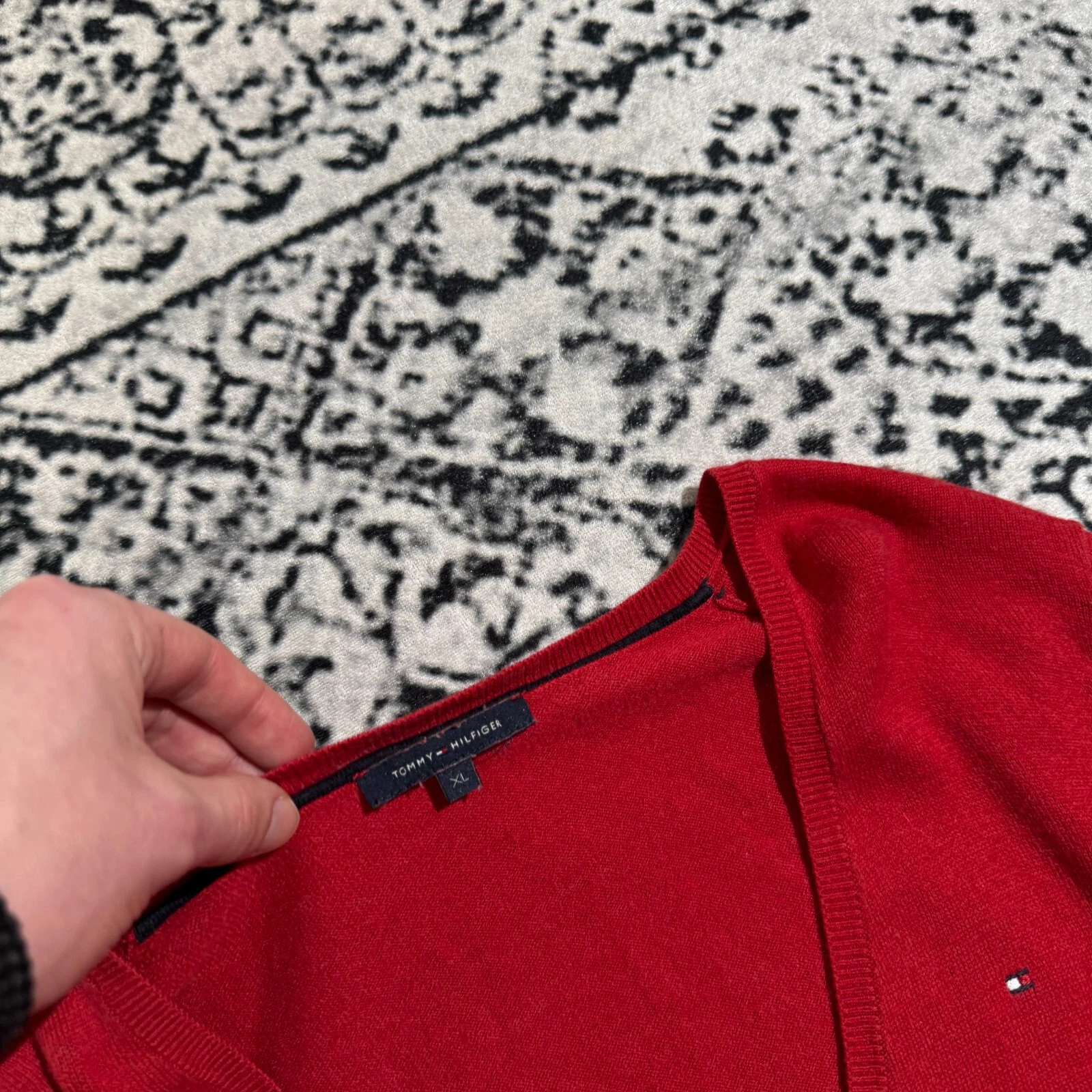 GUCCI Maglione vintage Tommy Hilfiger unisex rosso cotone taglia XL vestibilità regolare