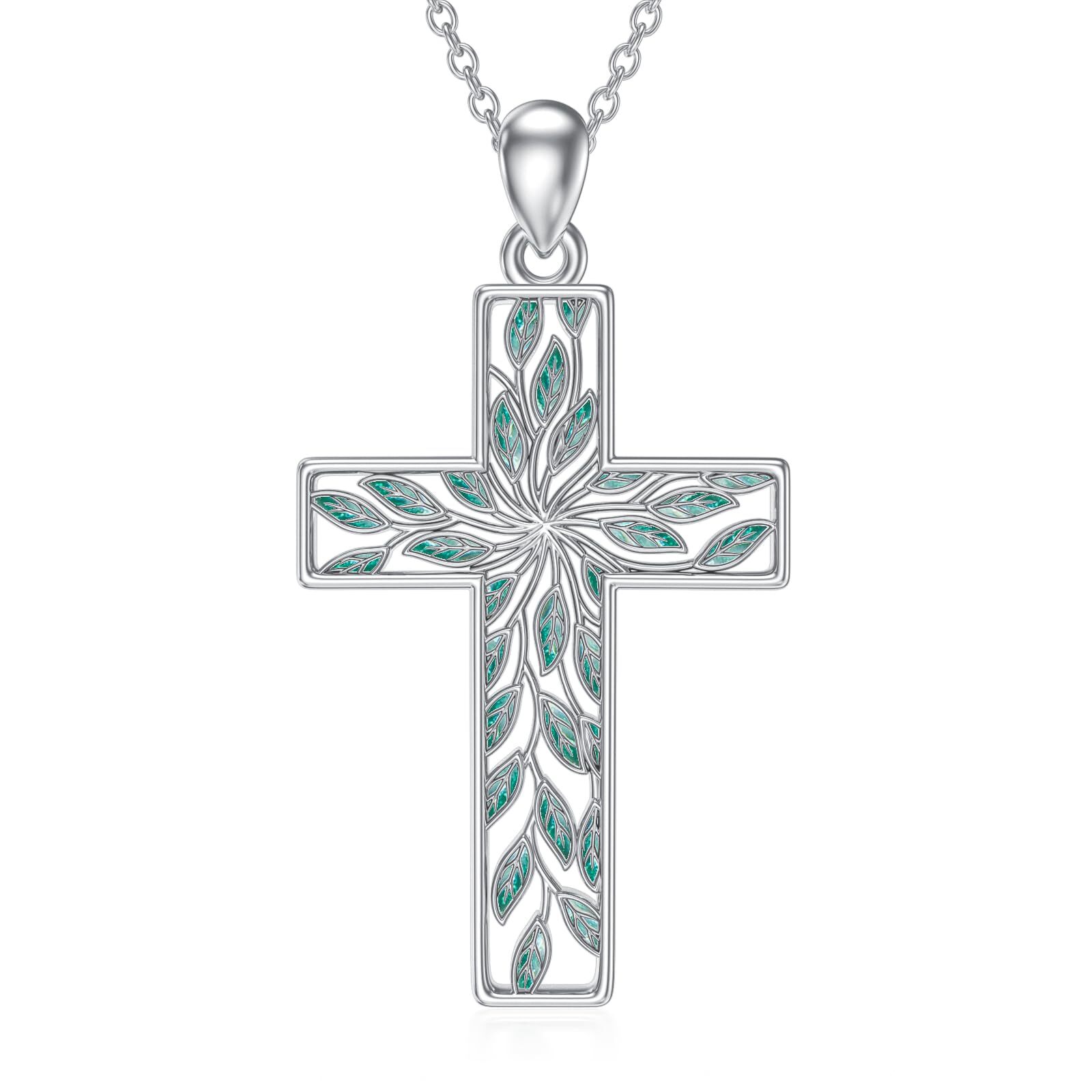 Tree of Life Cross Necklace S925 Sterling Silver Religious Cross Necklace Pen...