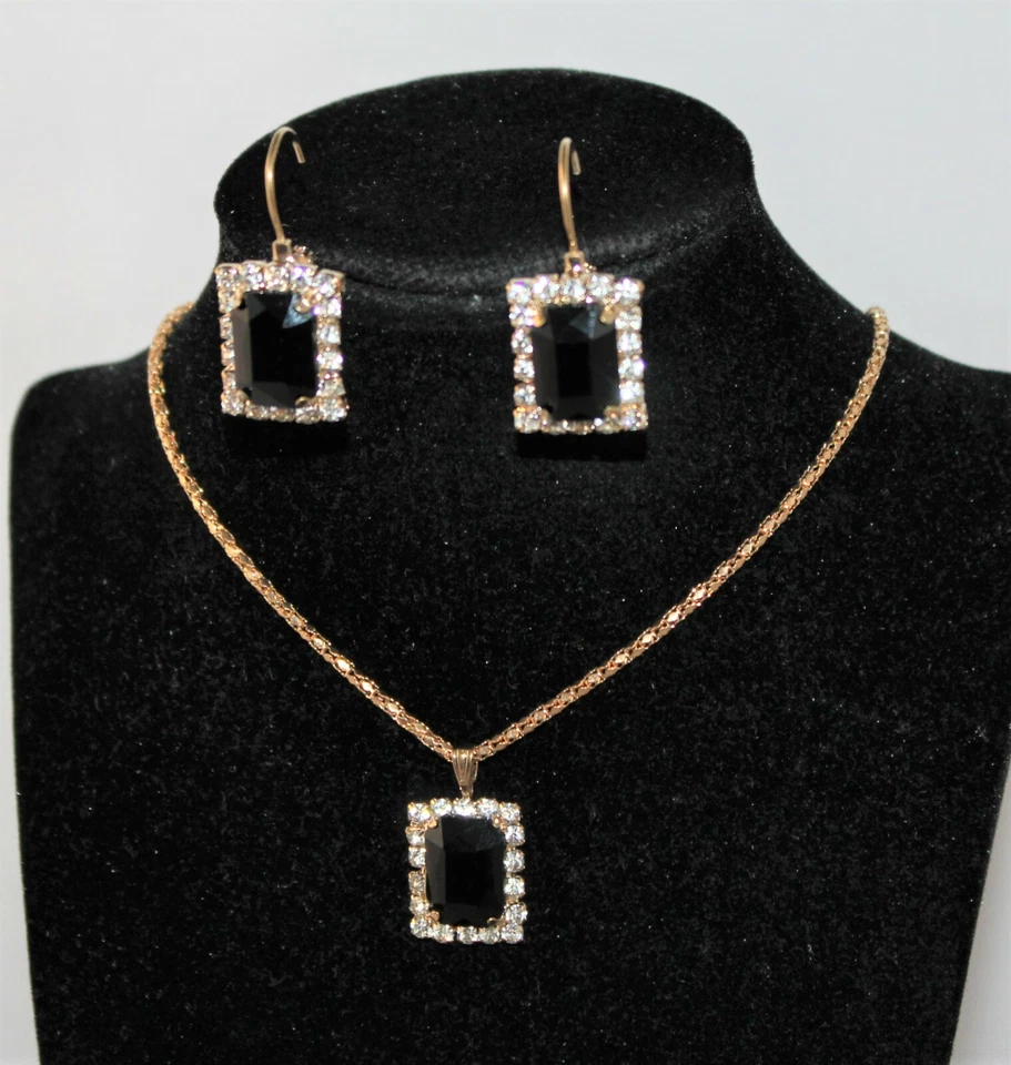 Schmuckset Damen Ohrringe, Kette viereckiger Kristall Gold Strass 2tlg. - Bild 4 von 4