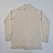 FAT FACE Cardigan 8 Cream Women's Acrylic Viscose Ribbed Knit Open Front