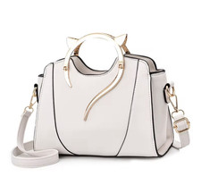Women s White Solid Cat Crossbody Bag Zip Clo...