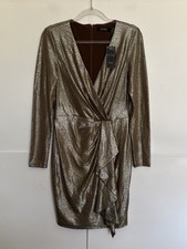 Lauren Ralph Lauren Cocktails Dress Metallic Brown /Gold Faux Wrap Size 8 NWT