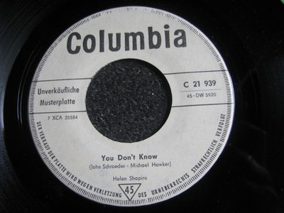 Helen Shapiro-You don´t know 7'' Vinyl-1961 Germany-Musterplatte-Columbia-C21 939