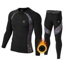 Men Thermal Underwear Set Long Johns with Fleece Lined Base Layer Small Green