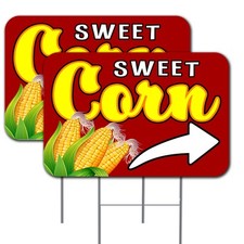 Sweet Corn Arrow 2 Pack Double-Sided Yard Signs 16" x 24" with Metal Stakes Ma
