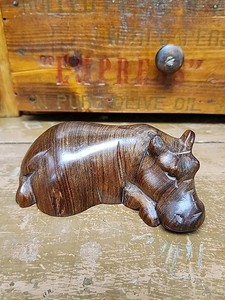 Vintage Ironwood Hippo Figurine Sculpture Laying
