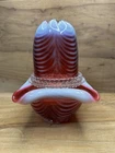 FENTON CRANBERRY SWIRL DRAPE THREE PIECE FAIRY LAMP