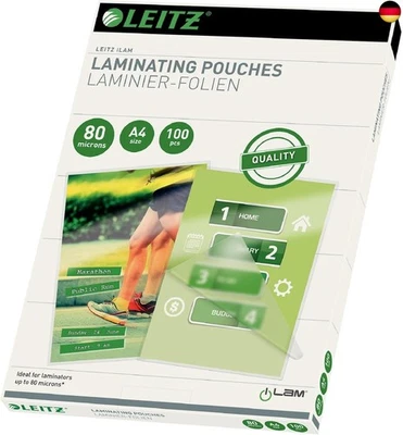 BESUCHE DEN LEITZ-STORE Leitz Heißlaminierfolien A4 80 mic, Hochwertige Laminierfolien im 100er Pack,