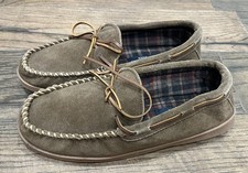 Mens Sperry Slippers Mocassins Brown Suede Flannel Lined Rubber Bottom Size 13