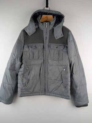 Calvin Klein Men's Mixed Media Puffer Jacket Coat Hooded Grey Size L Large 
