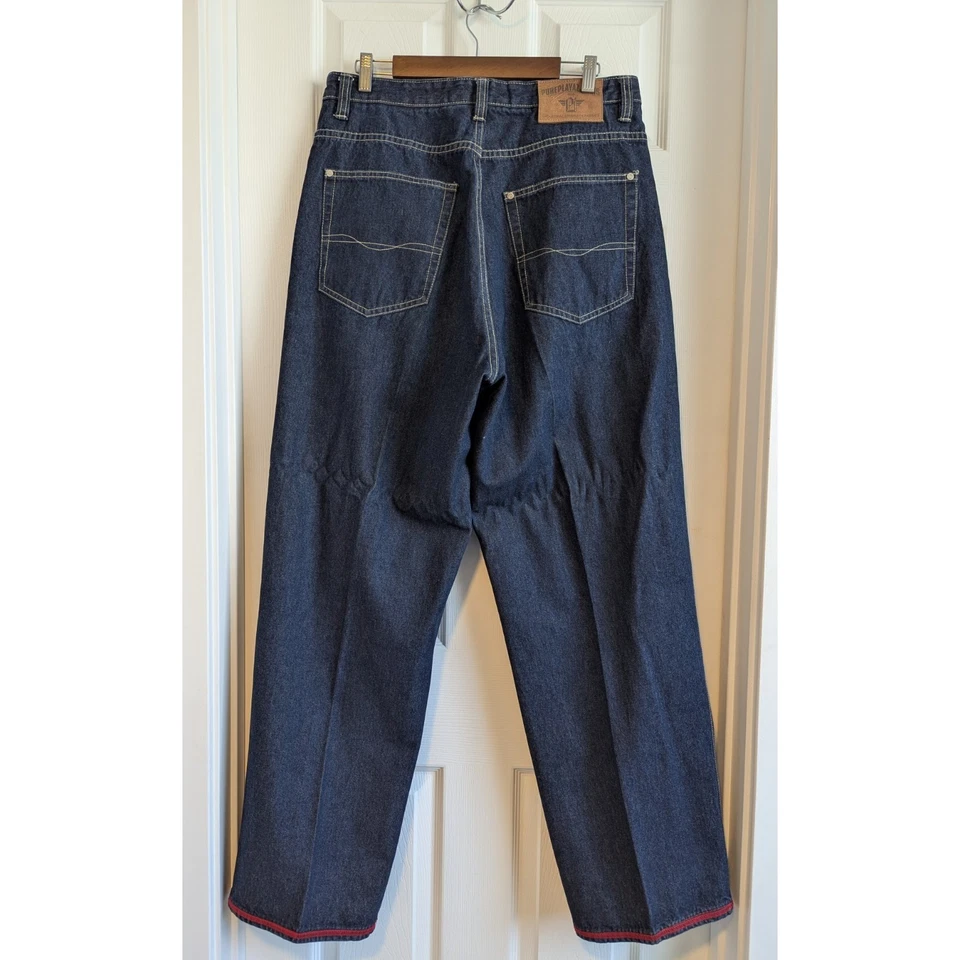Чистый Playaz джинсы мужчин 34 x 32 свободного мешковатые темно джинсовой ткани редкая находка винтажный Y2K - Изображение 2 из 4