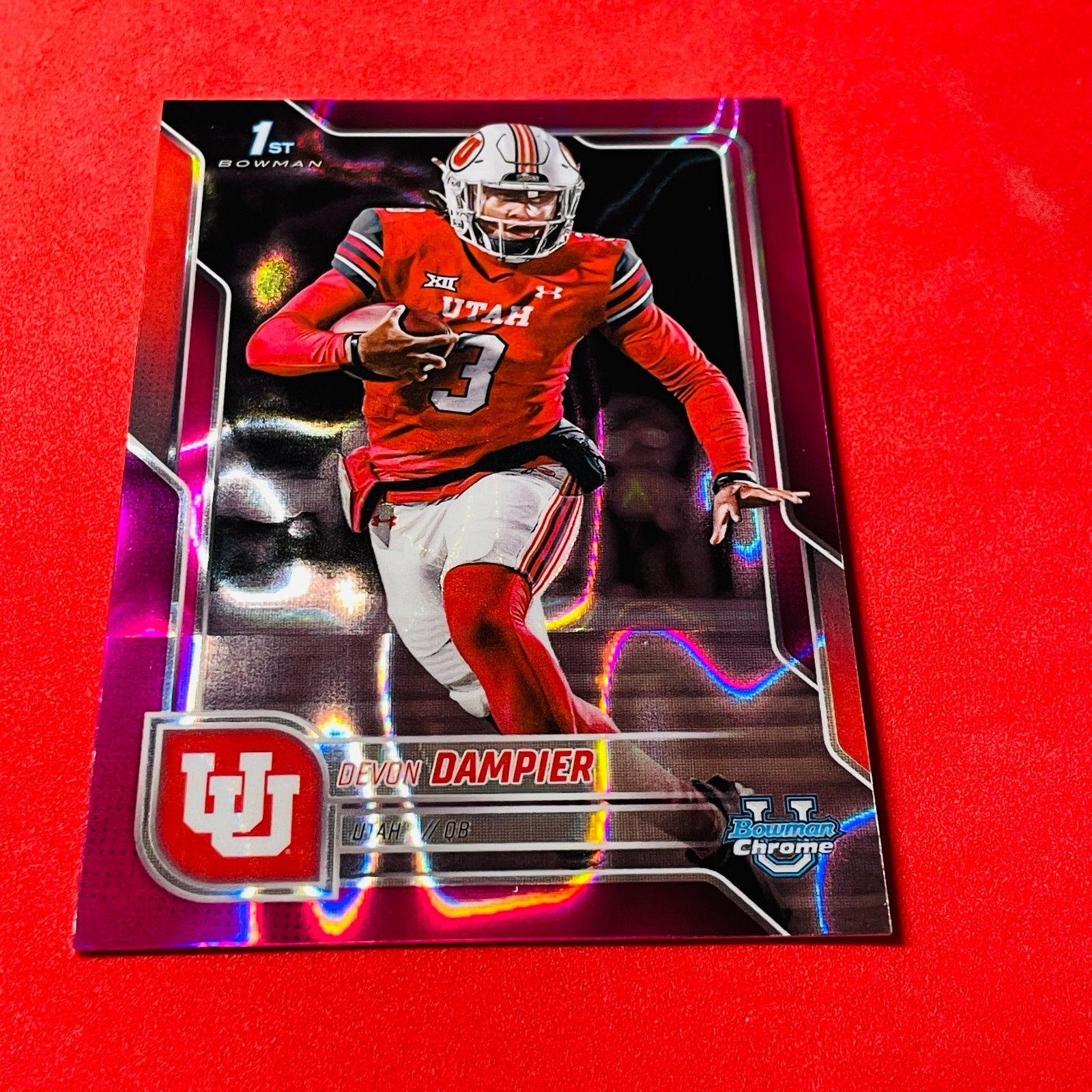 Devon Dampier .. PINK LAVA REFRACTOR .. Utah Utes .. 2025 Bowman Chrome U Card 3