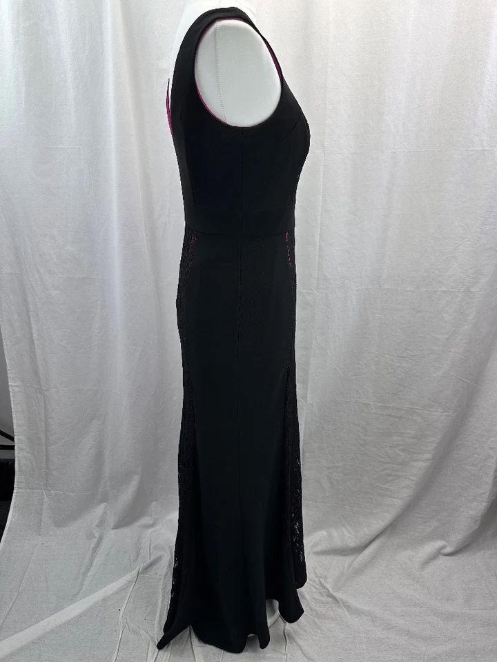 JS Collections Black Dress Floor Length Lace Panel Evening Dress Size 12 BNWT - Image 3 of 4
