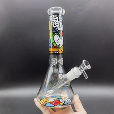10" Printed Water Pipe Smoking Glass Bong Hand Pipes Hookah Bongs W/ 14mm Bowl