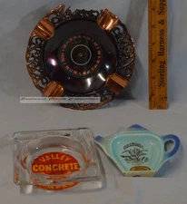 Great Lot 3 each Rare Vintage Ashtrays Glass, Metal, Ceramic