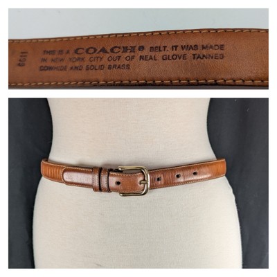 Vtg Yellow Gold Leather Coach Belt Women\'s 1XL Brass Tanned Cowhide 33-37\