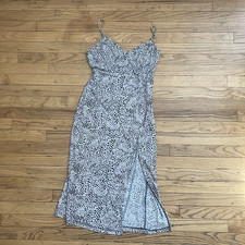 Cheetah Animal Print V Neck Slip Dress Midi Slit Sz Large 90s Carrie Bradshaw