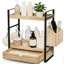 Bathroom Counter Organizer with Drawer, 2-Tier Wood Countertop Organizer for ...