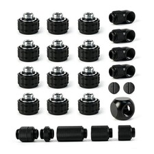 G1/4 14mm Hard Tube Compression Fitting Bundle 24PCS Black PC Water Cooling